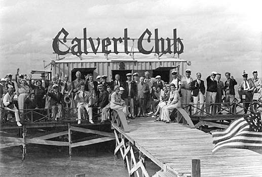 Historic photo of the Calvert Club in Stiltsville, Miami's iconic historic structures built of the shore of Kew Biscayne in the middle of Biscayne Bay