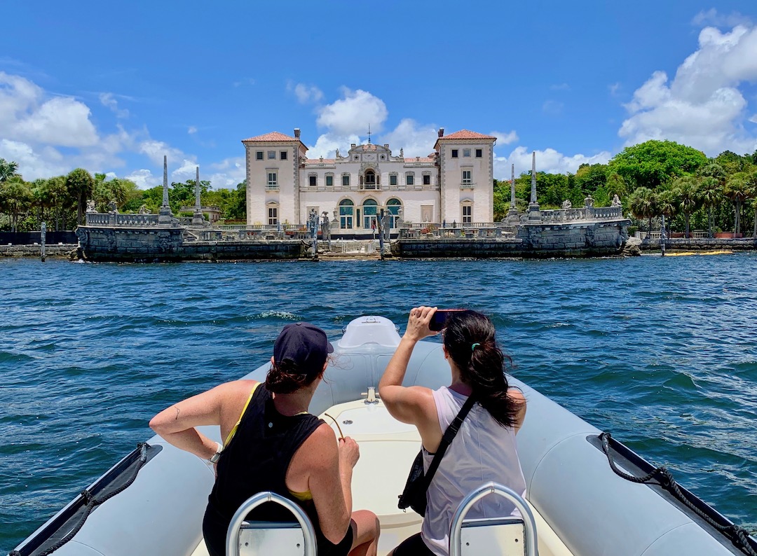 Vizcaya Museum and gardens seen from the water on a boat cruise Miami with Ocean Force Adventures