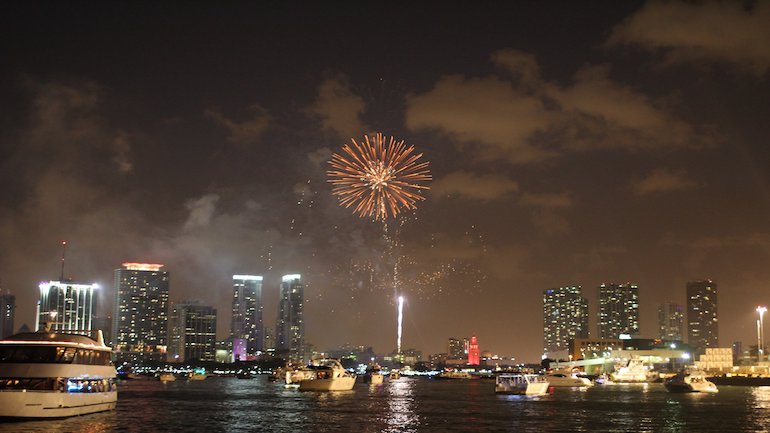 Fireworks in Miami on a bayside boat tour.