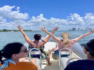Girls Trip in Miami for a Private Miami boat tour of Biscayne Bay and city skyline.