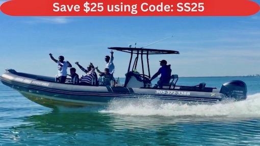 Summer speed boat tour promo A group on a summer speed boat tour in Miami.